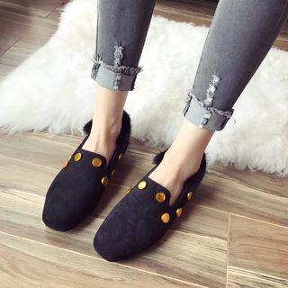 Faux-fur Trim Square-toe Flats