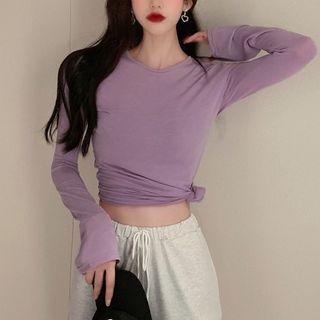Long Sleeve Plain T-shirt / Drawstring Waist Jogger Pants
