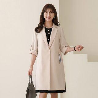 Tab-sleeve Slit-side Wrap Coat With Keyring