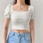 Square-neck Short Puff-sleeve Crop Top