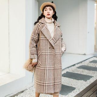 Notch-lapel Plaid Double-breasted Coat
