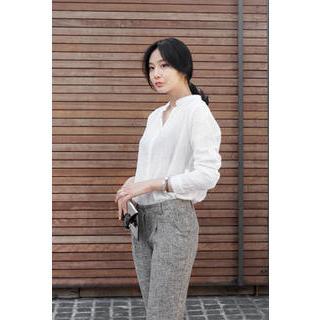 Open-placket Tab-sleeve Shirt