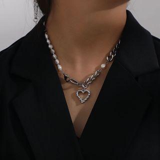 Heart Pendant Beaded Chain Necklace As Shown In Figure - One Size