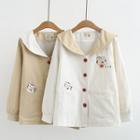 Two-tone Cat Embroidered Button Jacket