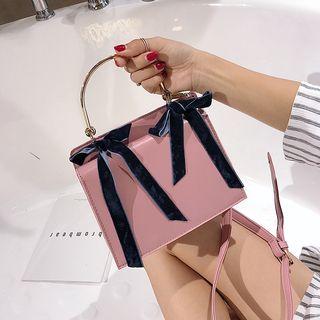 Faux Leather Bow Accent Hand Bag
