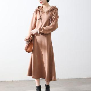 Hooded Long-sleeve Midi Dress