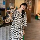 Puff-sleeve Print Dress As Figure - One Size