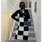Round-neck Plaid A-line Dress Black - One Size