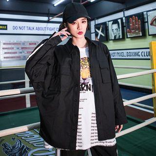 Grommet Buttoned Jacket Black - One Size