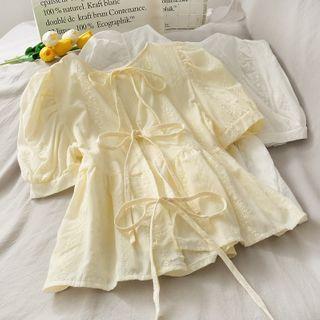 Ribbon-back Embroidered Crop Blouse