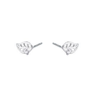 925 Sterling Silver Rhinestone Leaf Stud Earring 1 Pair - Silver - One Size