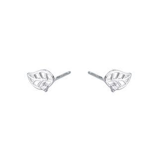 925 Sterling Silver Rhinestone Leaf Stud Earring 1 Pair - Silver - One Size