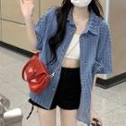 Short-sleeve Denim Shirt Shirt - Blue - One Size