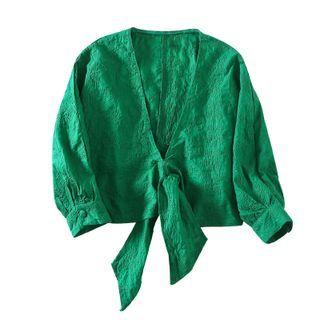 V-neck Tie-strap Cropped Blouse