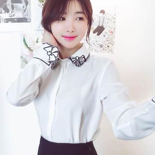 Embroidered Hidden-button Blouse