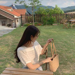 Square-neck Smocked Blouse White - One Size