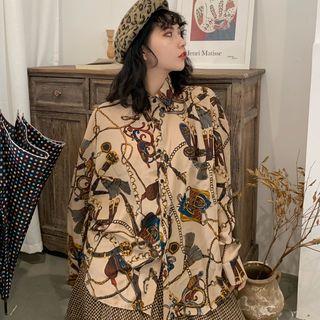 Printed Oversize Shirt Almond - One Size
