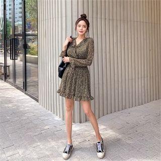 Smocked-waist Leopard Chiffon Dress