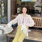 Sheer Tie-waist Long-sleeve Shirt