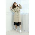 Petite Size Flap Double-breasted Midi Trench Coat