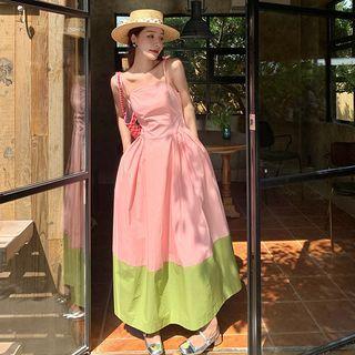 Spaghetti Strap Two-tone Midi Sundress