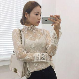 Key-hole Back Sheer Lace Top