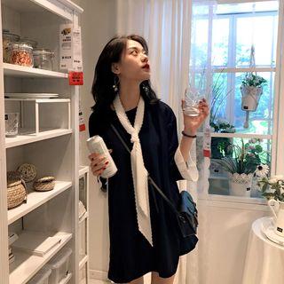 3/4-sleeve Chiffon-panel Mini Shift Dress