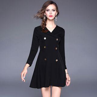 Long-sleeve Double-breast Velvet Dress