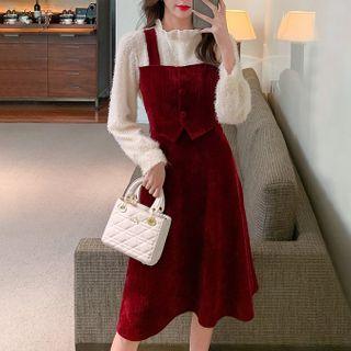 Mock Two-piece Corduroy Midi Dress