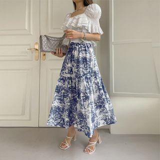 Animal Print Tiered Long Skirt