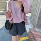 Plain Wide Leg Shorts Gray - One Size