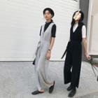 Sleeveless Wide-leg Knit Jumpsuit With Sash