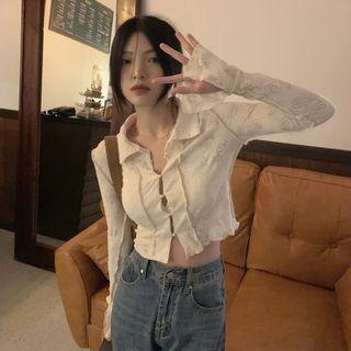 Floral Lace Crop Shirt Almond - One Size