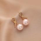 Faux Pearl Knot Stud Earring 1 Pair - Pink Pearl - Gold - One Size