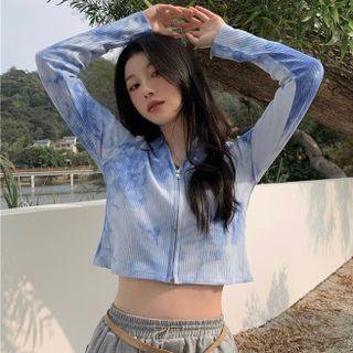 Tie Dye Knit Jacket Light Blue - One Size