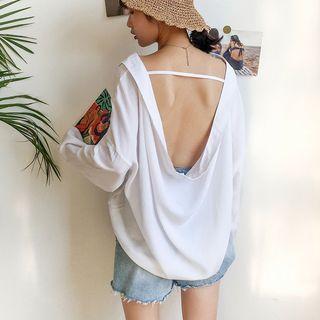 Open Back V-neck Long-sleeve Blouse
