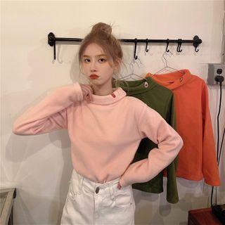 High Neck Fleece-lined Plain T-shirt