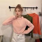 High Neck Fleece-lined Plain T-shirt