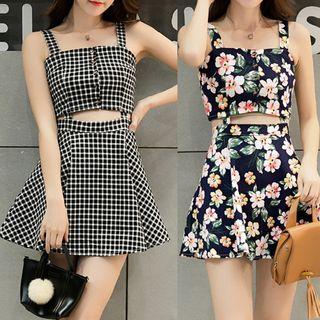 Mock Two Piece Cut Out Strappy A-line Dress