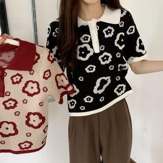 Floral Button-up Knit Top
