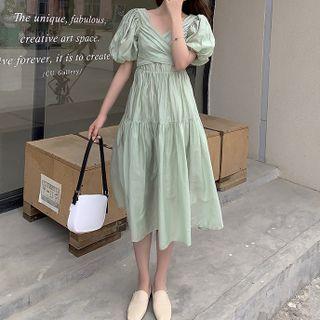 Plain Puff Short Sleeve Dress