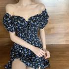 Short-sleeve Off Shoulder Floral Mini A-line Dress
