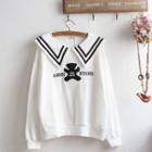 Sailor Collar Embroidered Sweatshirt White - One Size