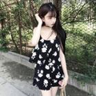Spaghetti-strap Floral Print Jumpsuit