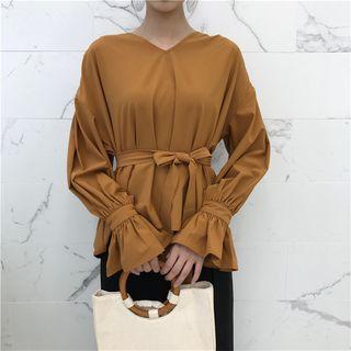 Bell Long-sleeve V-neck Blouse