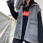 Flap-pocket Sleeveless Denim Jacket
