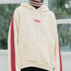 Contrast-trim Lettering Embroidered Hoodie