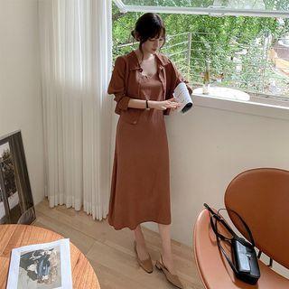 Set: Cropped Shirt + Tie-back Long Pinafore Dress