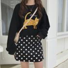 Leopard Print Pullover / Mini A-line Dotted Skirt