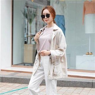 Pleated-trim Linen Blend Jacket